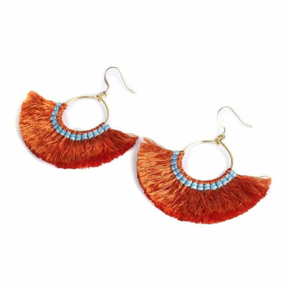 Half Moon Silk Tassel Earrings - Thailand-Jewelry-Kannika Chimkam-Orange-Lumily MZ Fair Trade Nena & Co Hiptipico Novica Lucia's World emporium