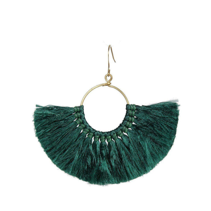 Half Moon Silk Tassel Earrings - Thailand-Jewelry-Kannika Chimkam-Green-Lumily MZ Fair Trade Nena & Co Hiptipico Novica Lucia's World emporium