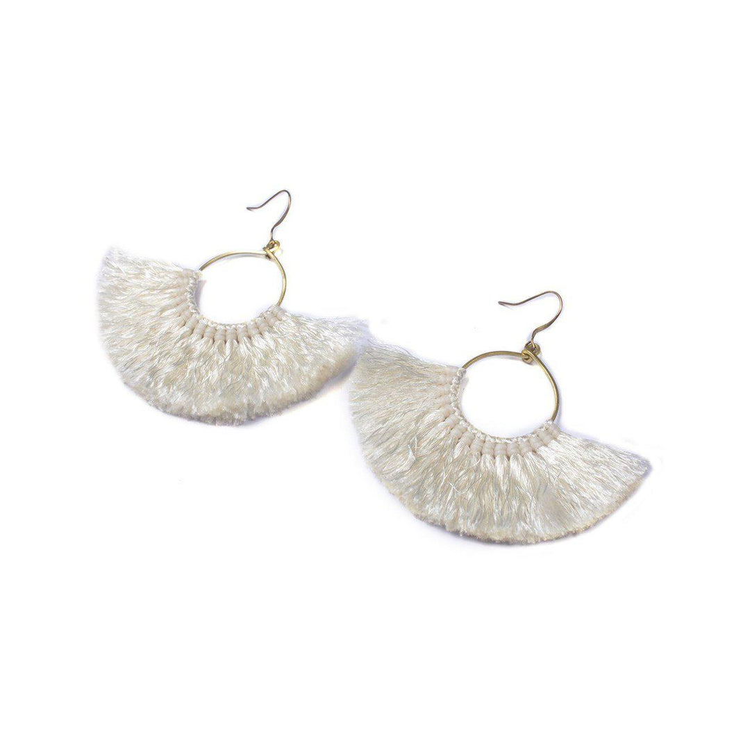 Half Moon Silk Tassel Earrings - Thailand-Jewelry-Kannika Chimkam-Beige-Lumily MZ Fair Trade Nena & Co Hiptipico Novica Lucia's World emporium