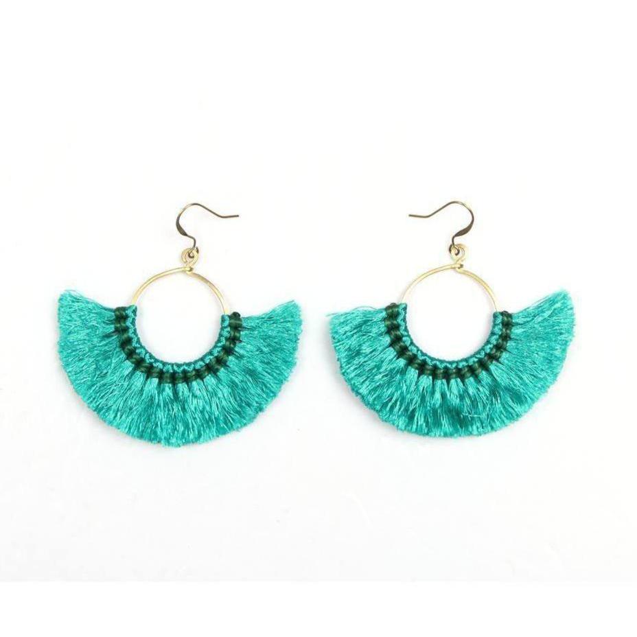 Half Moon Silk Tassel Earrings - Thailand-Jewelry-Kannika Chimkam-Turquoise-Lumily MZ Fair Trade Nena & Co Hiptipico Novica Lucia's World emporium