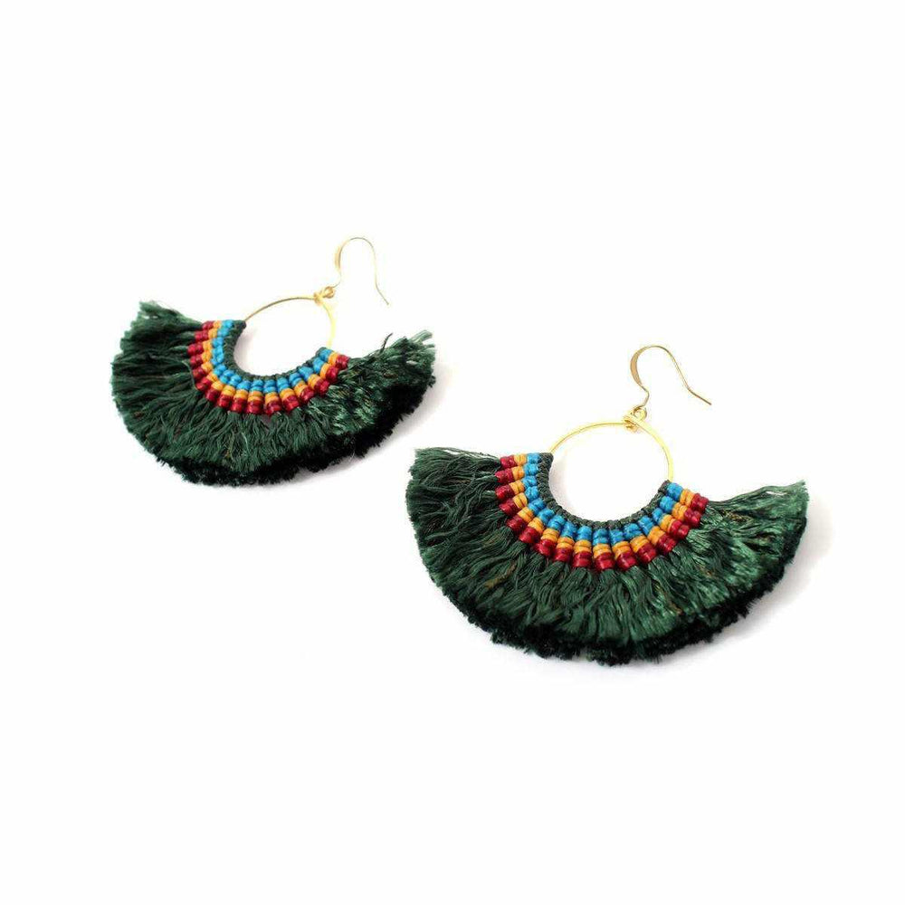 Half Moon Tassel Earrings with Wax String - Thailand-Earrings-Kannika Chimkam-Lumily Fair Trade Handmade