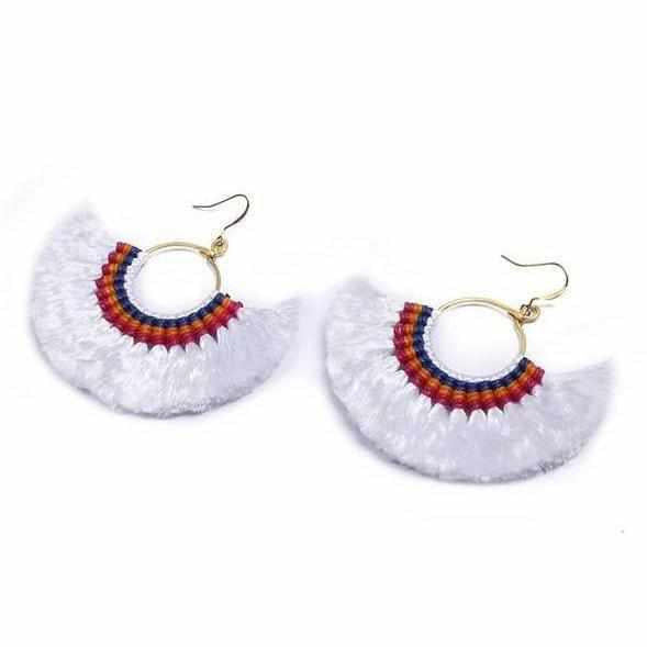 Half Moon Tassel Earrings with Wax String - Thailand-Earrings-Kannika Chimkam-Lumily Fair Trade Handmade