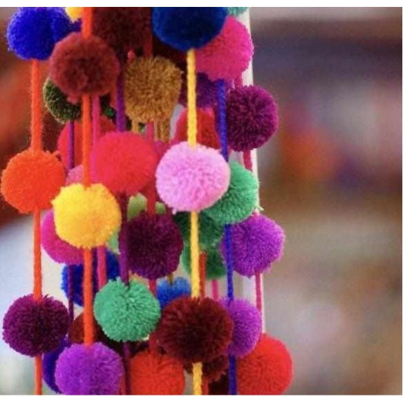 Hanging Garland Decor Boho Multicolor Pom Pom Strip - Mexico-Decor-Rebeca y Francisco (Mexico)-Lumily MZ Fair Trade Nena & Co Hiptipico Novica Lucia's World emporium