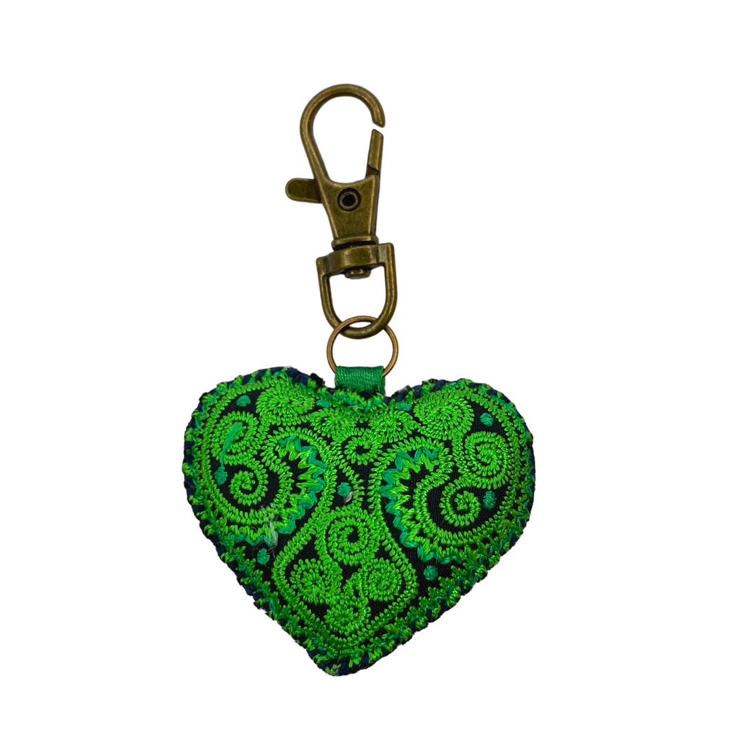Heart Hmong Embroidered Zipper Pull | Keychain - Thailand-Zipper Pulls-Saowani (Nee Joy Shop - TH)-Green-Lumily MZ Fair Trade Nena & Co Hiptipico Novica Lucia's World emporium