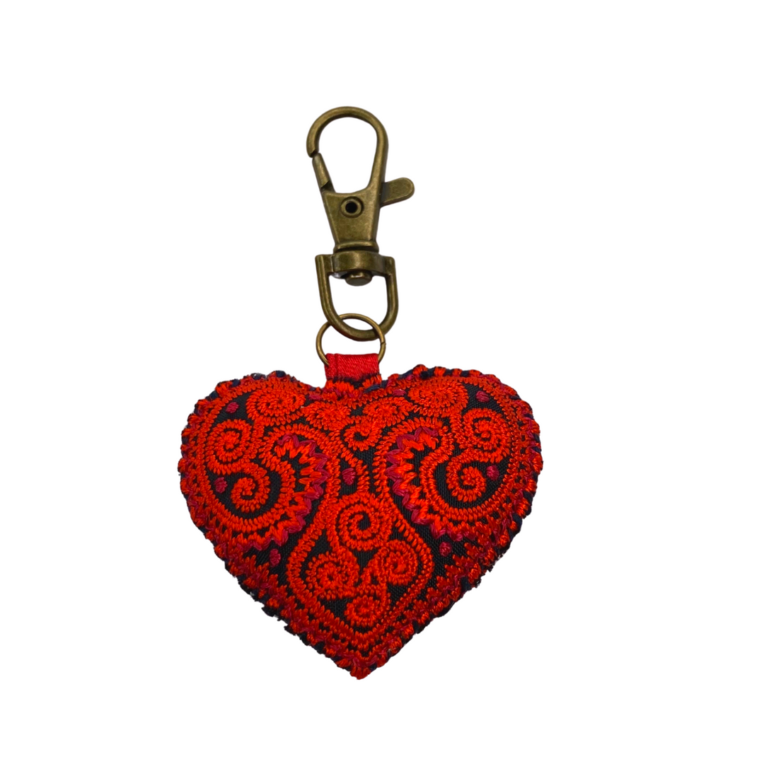 Heart Hmong Embroidered Zipper Pull | Keychain - Thailand-Zipper Pulls-Saowani (Nee Joy Shop - TH)-Red-Lumily MZ Fair Trade Nena & Co Hiptipico Novica Lucia's World emporium