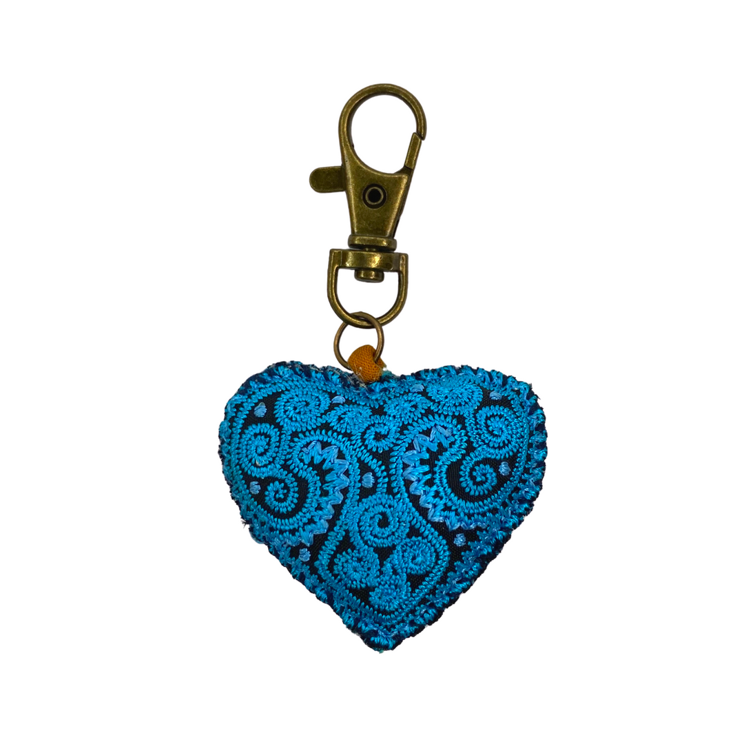 Heart Hmong Embroidered Zipper Pull - Thailand-Zipper Pulls-Lumily-Blue-Lumily MZ Fair Trade Nena & Co Hiptipico Novica Lucia's World emporium