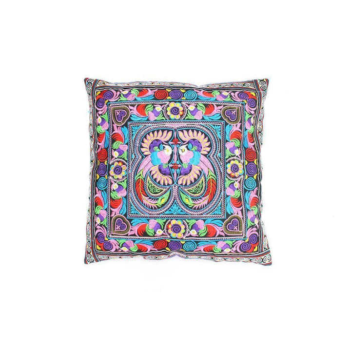 Hmong Bird Embroidered Pillow Cover - Thailand-Decor-Lumily-Pink-Lumily MZ Fair Trade Nena & Co Hiptipico Novica Lucia's World emporium