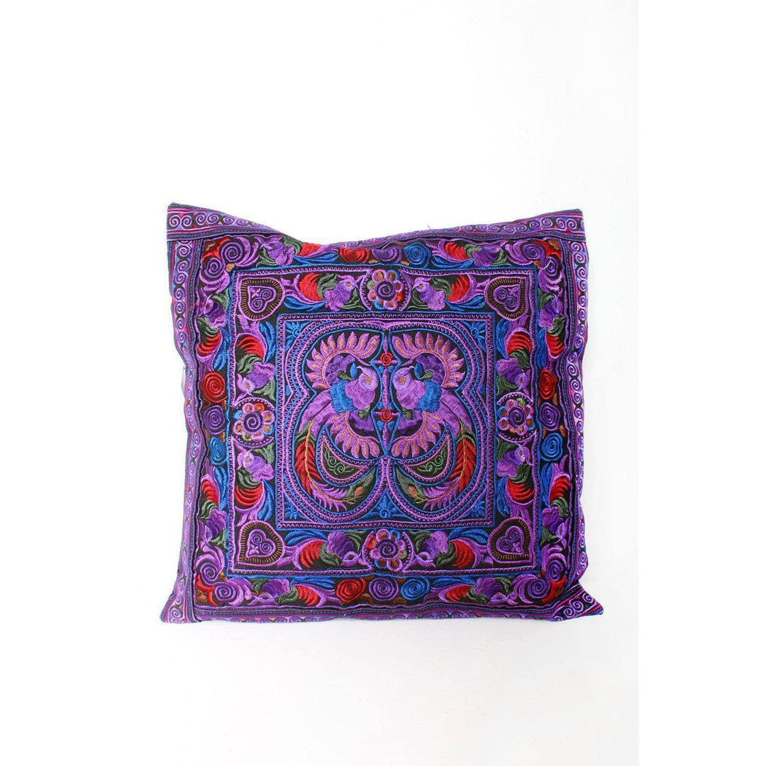 Hmong Bird Embroidered Pillow Cover - Thailand-Decor-Lumily-Purple-Lumily MZ Fair Trade Nena & Co Hiptipico Novica Lucia's World emporium