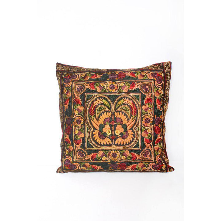 Hmong Bird Embroidered Pillow Cover - Thailand-Decor-Lumily-Orange-Lumily MZ Fair Trade Nena & Co Hiptipico Novica Lucia's World emporium