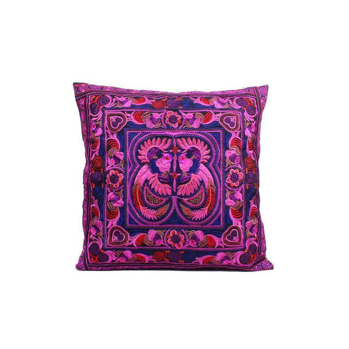 Hmong Bird Embroidered Pillow Cover - Thailand-Decor-Lumily-Dark Pink-Lumily MZ Fair Trade Nena & Co Hiptipico Novica Lucia's World emporium