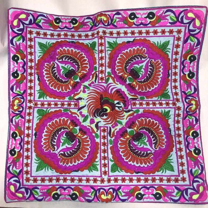 Hmong Bird Embroidered Pillow Cover - Thailand-Decor-Lumily-Light Blue-Lumily MZ Fair Trade Nena & Co Hiptipico Novica Lucia's World emporium