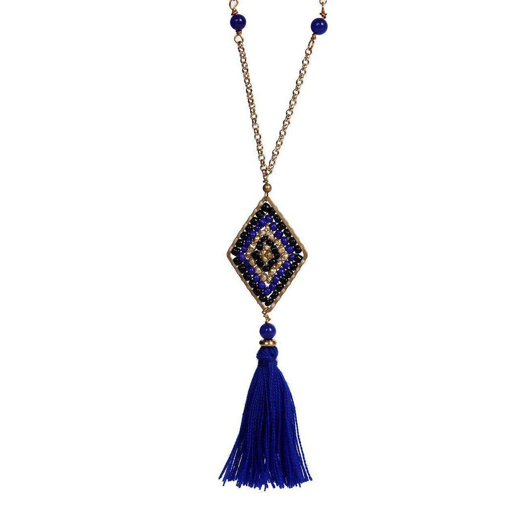 Hmong Blue Diamond Tassel Necklace - Thailand-Jewelry-VKP Handicraft-Lumily MZ Fair Trade Nena & Co Hiptipico Novica Lucia's World emporium