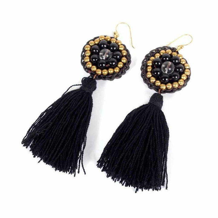 Hmong Circle Tassel Earrings - Thailand-Jewelry-VKP Handicraft-Black-Lumily MZ Fair Trade Nena & Co Hiptipico Novica Lucia's World emporium