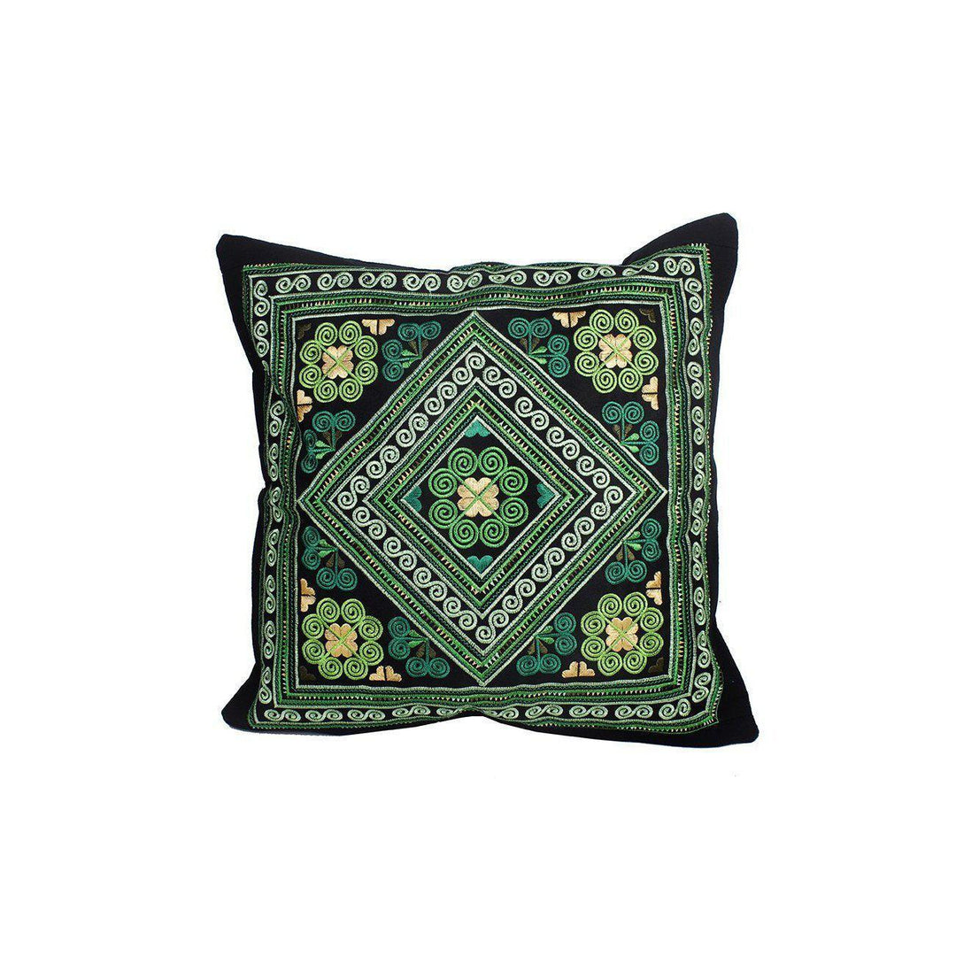 Hmong Diamond Embroidered Pillow Cover - Thailand-Decor-Lumily-Green-Lumily MZ Fair Trade Nena & Co Hiptipico Novica Lucia's World emporium