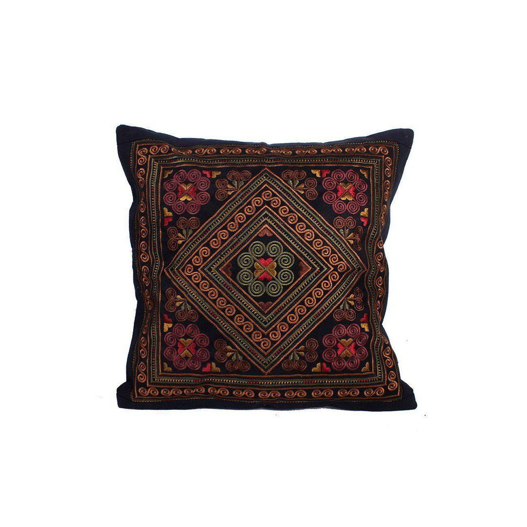 Hmong Diamond Embroidered Pillow Cover - Thailand-Decor-Lumily-Brown-Lumily MZ Fair Trade Nena & Co Hiptipico Novica Lucia's World emporium