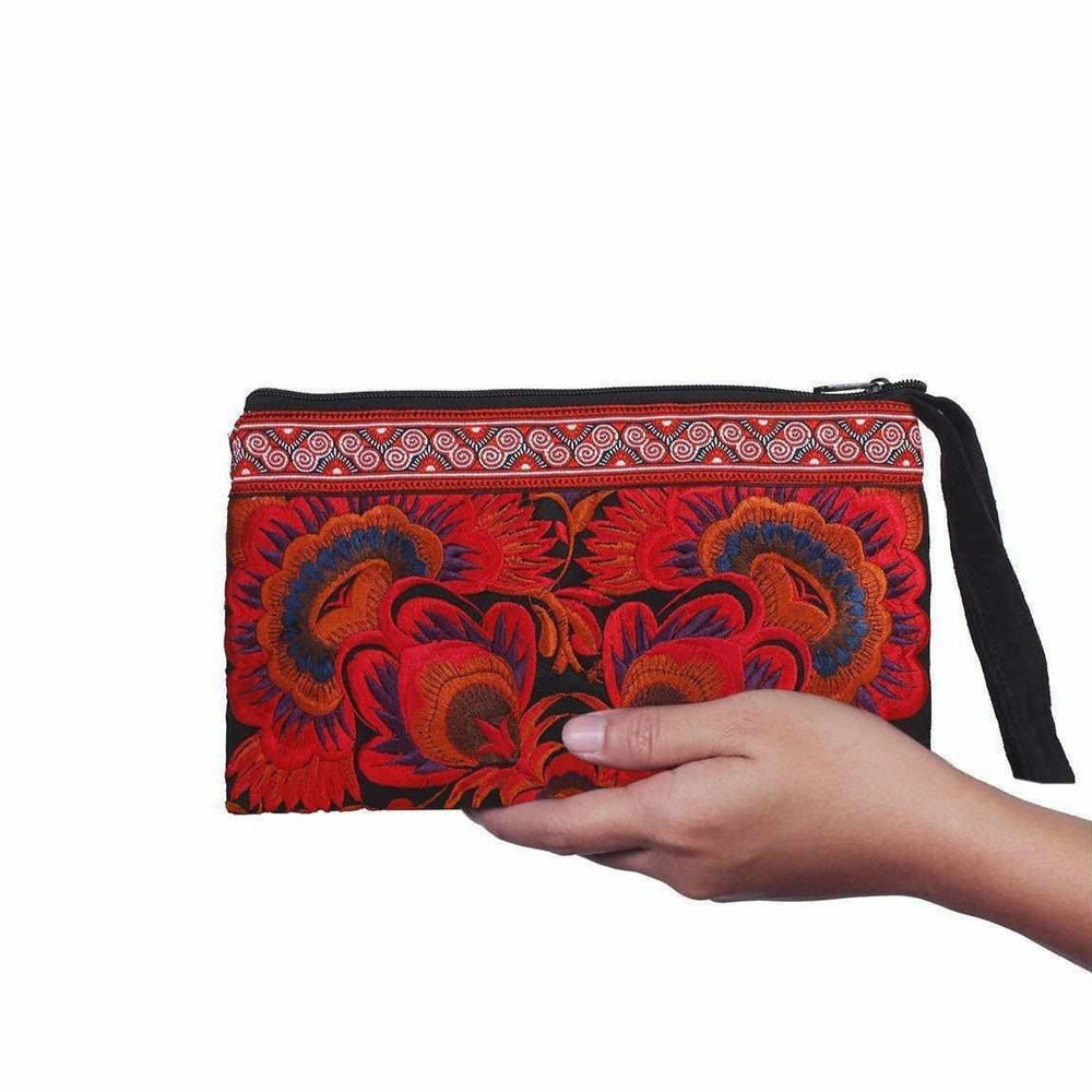 Sarita Hmong Embroidered Wristlet - Thailand-Bags-Wichai Shop-Red-Lumily MZ Fair Trade Nena & Co Hiptipico Novica Lucia's World emporium