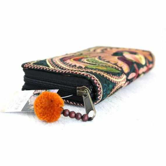 Hmong Flower Embroidered Wallet - Thailand-Bags-Lumily-Lumily MZ Fair Trade Nena & Co Hiptipico Novica Lucia's World emporium