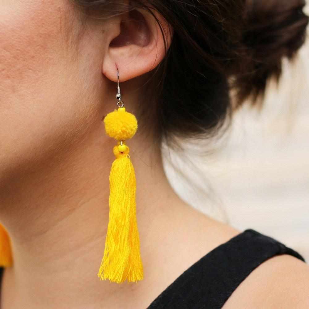 Hmong PomPom Tassel Earrings - Thailand-Jewelry-VKP Handicraft-Lumily MZ Fair Trade Nena & Co Hiptipico Novica Lucia's World emporium