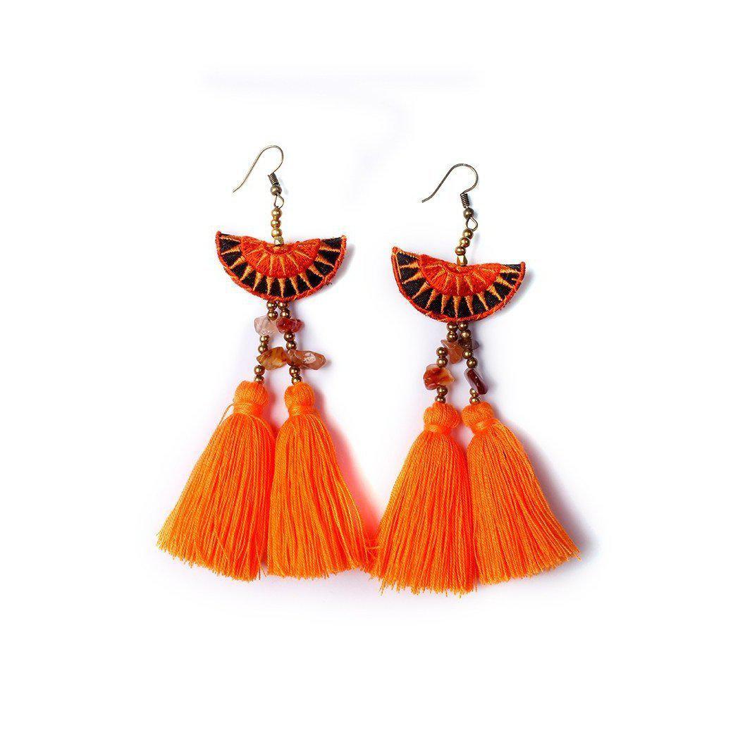 Hmong Stars Tassel Earrings - Thailand-Jewelry-VKP Handicraft-Orange-Lumily MZ Fair Trade Nena & Co Hiptipico Novica Lucia's World emporium
