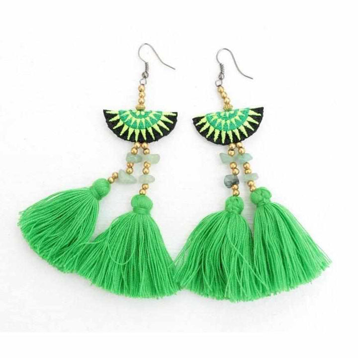 Hmong Stars Tassel Earrings - Thailand-Jewelry-VKP Handicraft-Lime-Lumily MZ Fair Trade Nena & Co Hiptipico Novica Lucia's World emporium