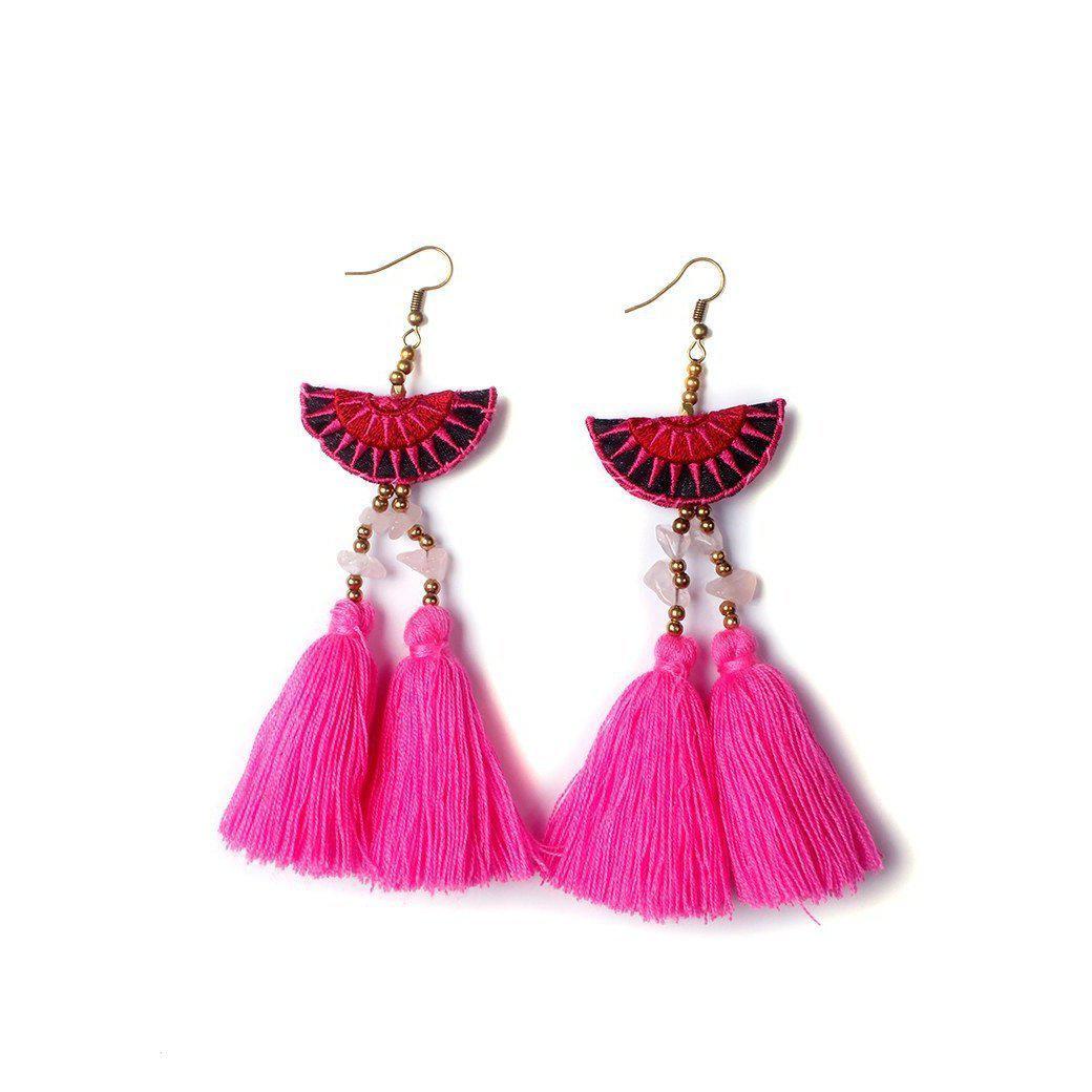 Hmong Stars Tassel Earrings - Thailand-Jewelry-VKP Handicraft-Pink-Lumily MZ Fair Trade Nena & Co Hiptipico Novica Lucia's World emporium