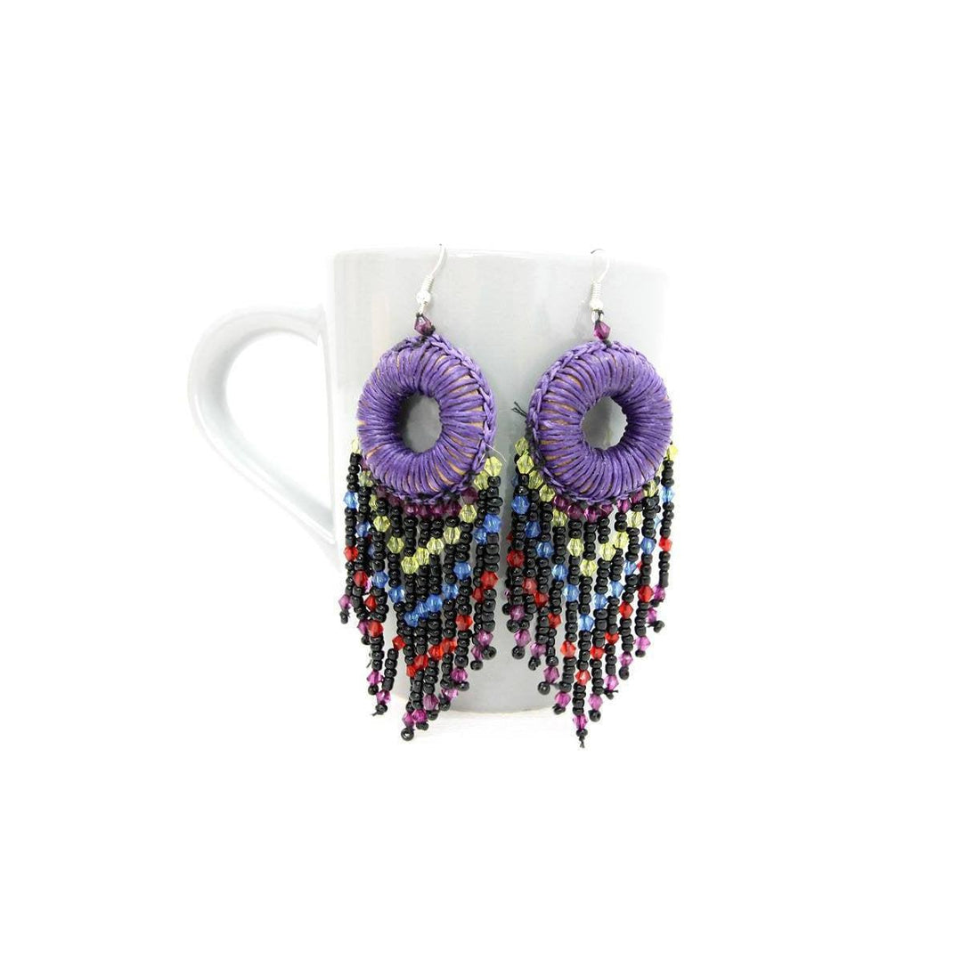 BUNDLE: 2 Pieces Fairly Traded Boho Style Silver plated hooks Beaded Dangly Purple Earrings - Thailand-Lumily-2 Pieces-Lumily MZ Fair Trade Nena & Co Hiptipico Novica Lucia's World emporium