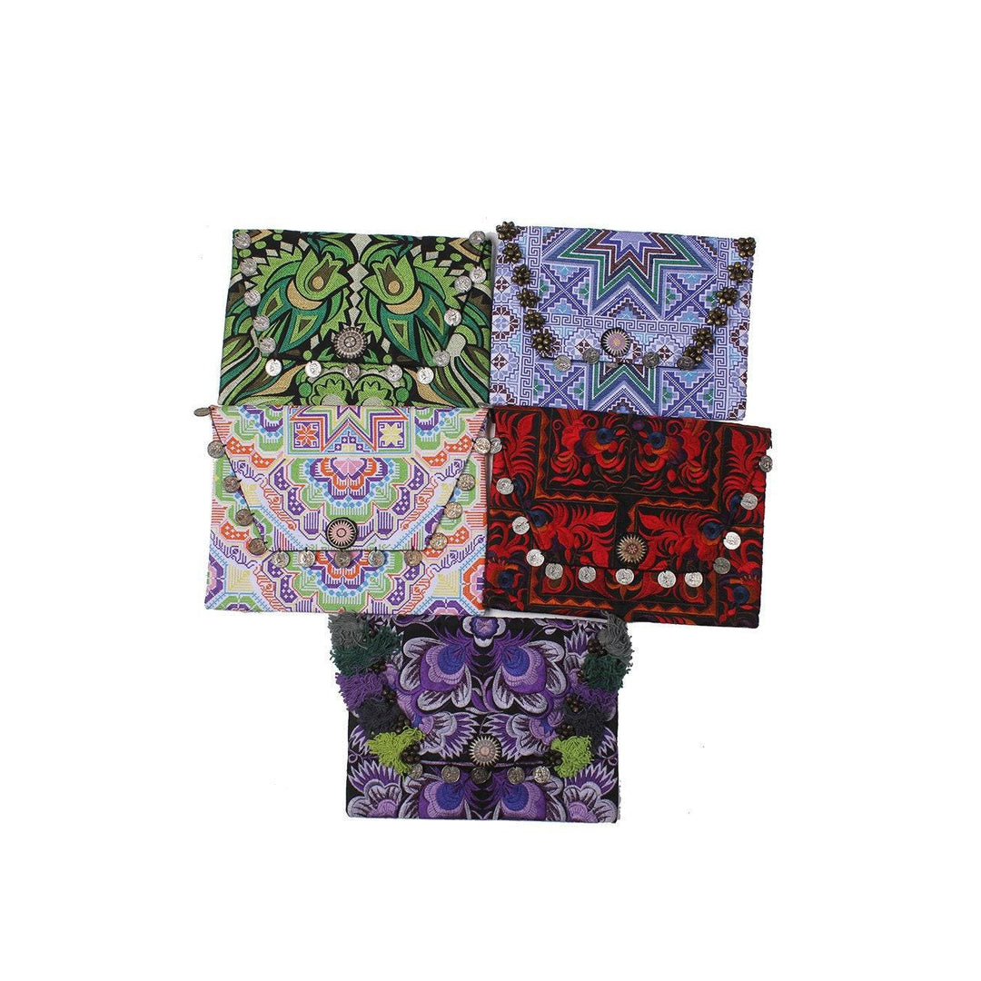 BUNDLE: 5, 6 Pack Hmong Colorful Handcrafted Embroidered Clutch Packs | Ipad Bag With Coin And Bells - Thailand - Etsy-Bags-Lumily-5 Pack-Lumily MZ Fair Trade Nena & Co Hiptipico Novica Lucia's World emporium