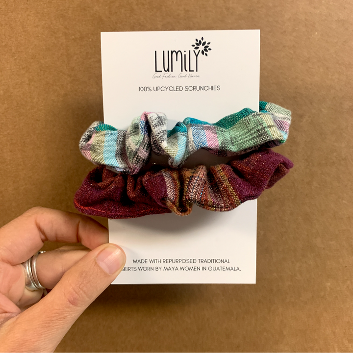 Corte Upcycled Striped Scrunchie 2-Pack - Guatemala-Accessories-Lumily-Lumily MZ Fair Trade Nena & Co Hiptipico Novica Lucia's World emporium