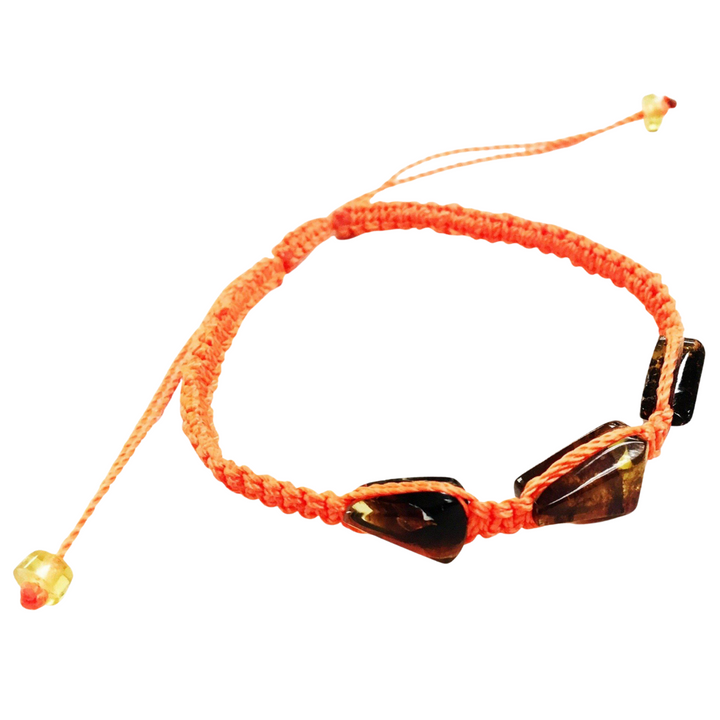 Erika Triple Amber Macrame Pull String Bracelet - Mexico-Bracelets-Lumily-Orange-Lumily MZ Fair Trade Nena & Co Hiptipico Novica Lucia's World emporium