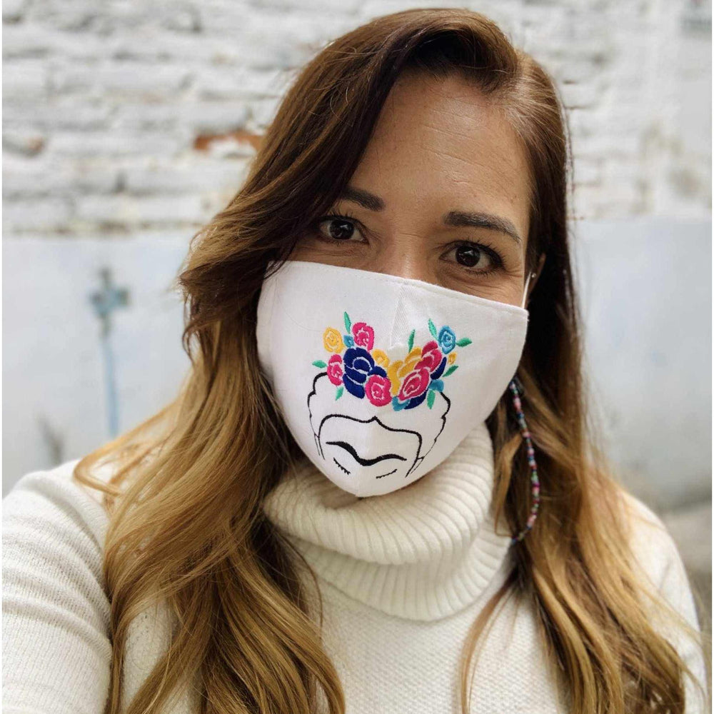 Frida Kahlo Embroidered Face Mask with Filter Pocket - Thailand-Apparel-Nun-Lumily MZ Fair Trade Nena & Co Hiptipico Novica Lucia's World emporium