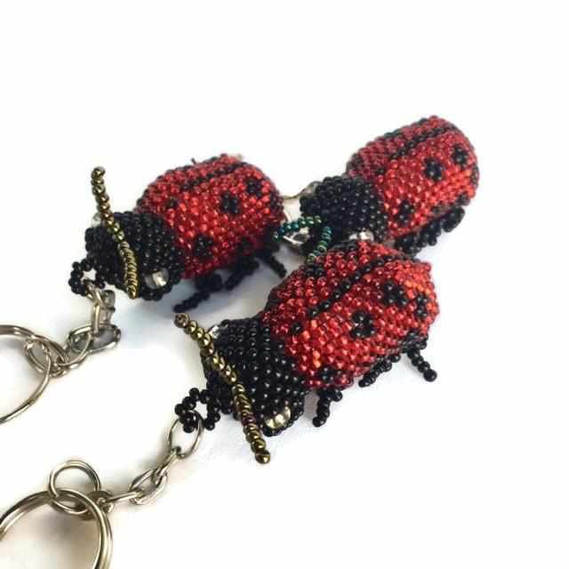 Lady Bug Seed Bead Key Chain - Guatemala-Keychains-Lumily-Lumily MZ Fair Trade Nena & Co Hiptipico Novica Lucia's World emporium