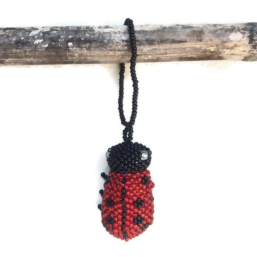 Lady Bug Seed Bead Ornament - Guatemala-Decor-Lumily-Lumily MZ Fair Trade Nena & Co Hiptipico Novica Lucia's World emporium