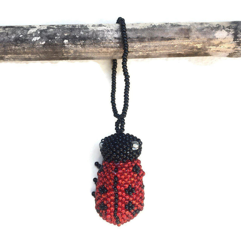 Lady Bug Seed Bead Handcrafted Artisan Made Ornament - Guatemala-Ornament-Yulisa (Galería Artes Chávez - GU)-Lumily MZ Fair Trade Nena & Co Hiptipico Novica Lucia's World emporium