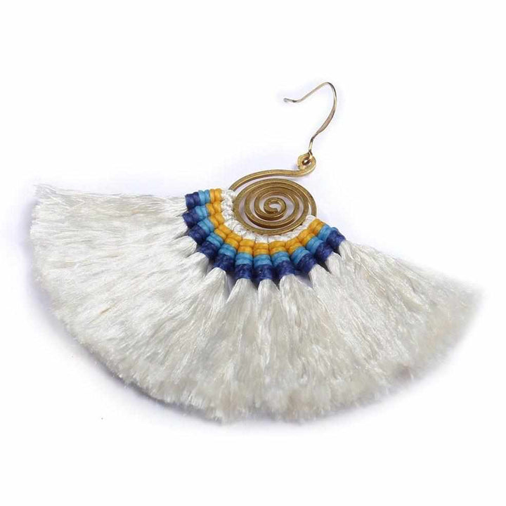 Large Half Moon Tassel Earrings - Thailand-Jewelry-Kannika Chimkam-White-Lumily MZ Fair Trade Nena & Co Hiptipico Novica Lucia's World emporium