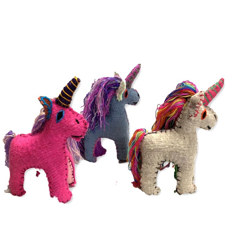 Lily the Unicorn: Repurposed Wool Boho Decor - Mexico-Decor-ABIGAIL (ARTESANÍAS CHONETIK - MX)-Lumily MZ Fair Trade Nena & Co Hiptipico Novica Lucia's World emporium