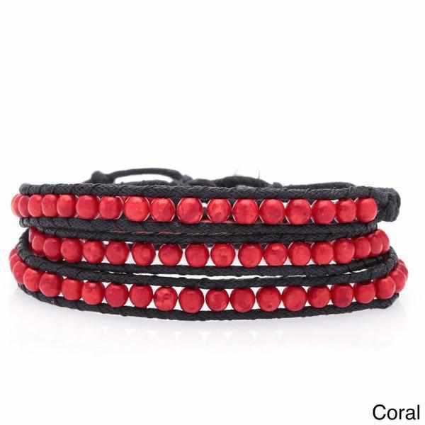 Three Wrap Bracelet with Leather & Beads - Thailand-Jewelry-Lumily-Red-Lumily MZ Fair Trade Nena & Co Hiptipico Novica Lucia's World emporium