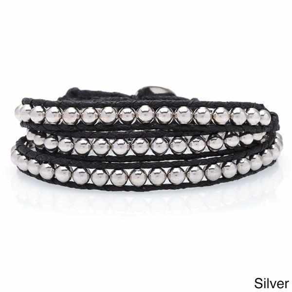 Leather & Beads Three Wrap Bracelet - Thailand-Jewelry-Lumily-Silver-Lumily MZ Fair Trade Nena & Co Hiptipico Novica Lucia's World emporium