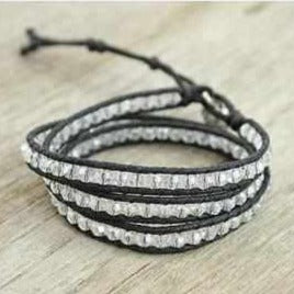Three Wrap Bracelet with Leather & Beads - Thailand-Jewelry-Lumily-Crystal-Lumily MZ Fair Trade Nena & Co Hiptipico Novica Lucia's World emporium