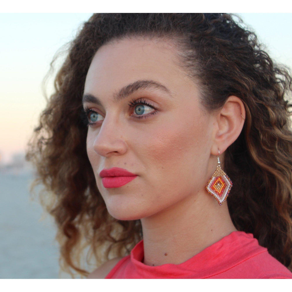 Lily Seed Bead Diamond Earrings - Guatemala-Jewelry-Lumily-Lumily MZ Fair Trade Nena & Co Hiptipico Novica Lucia's World emporium