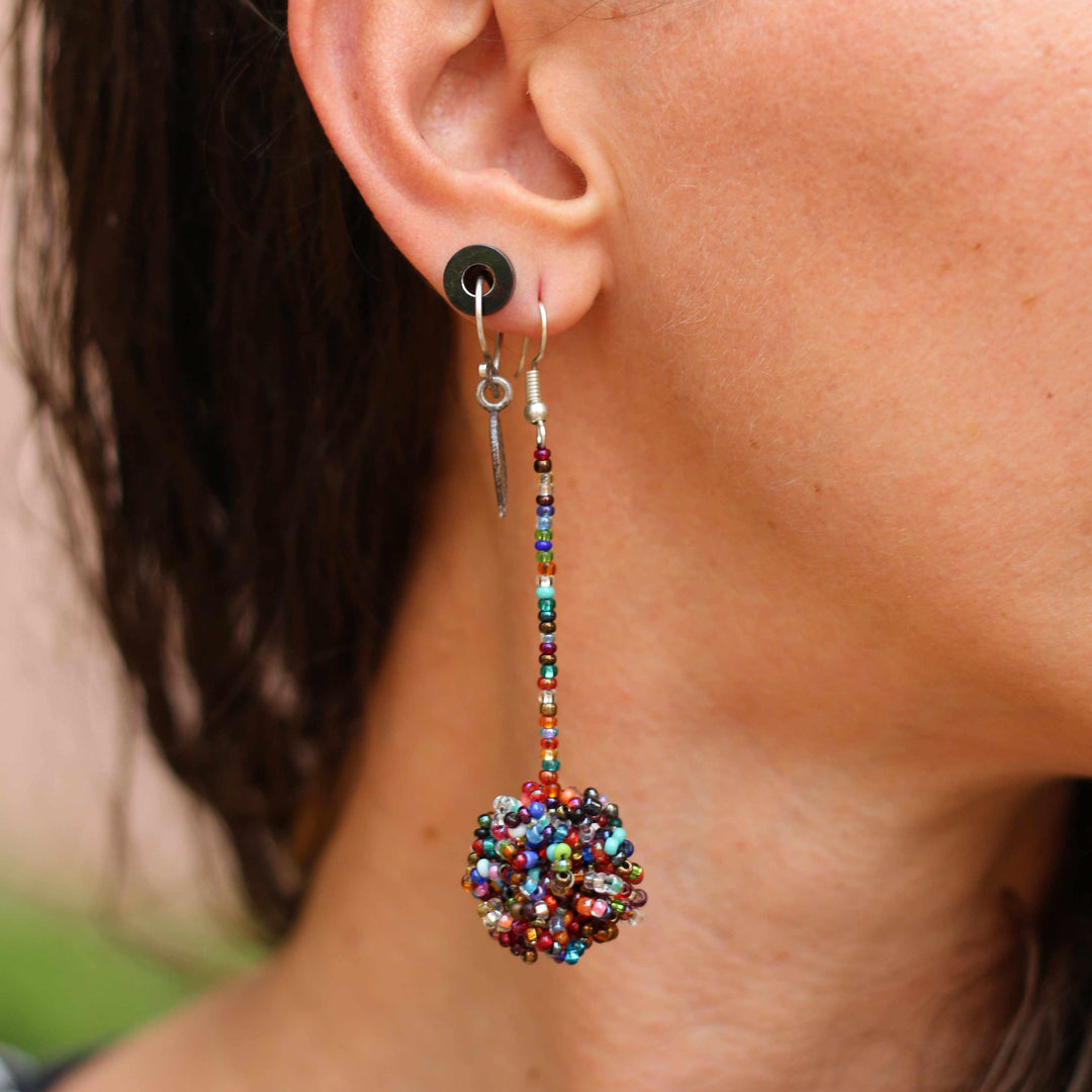 Luna Seed Bead Dangly Ball Earrings - Guatemala-Jewelry-Lumily-Lumily MZ Fair Trade Nena & Co Hiptipico Novica Lucia's World emporium