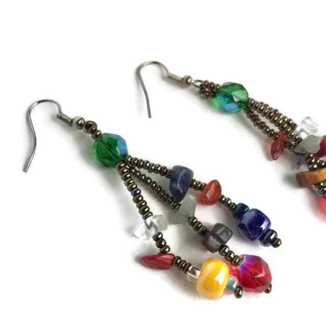Luzy Seed Bead Dangly Earrings - Guatemala-Jewelry-Lumily-Mocha Multi-Lumily MZ Fair Trade Nena & Co Hiptipico Novica Lucia's World emporium