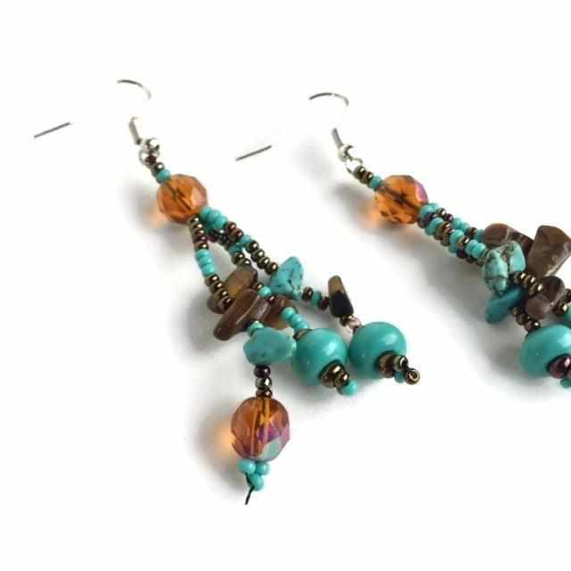 Luzy Seed Bead Dangly Earrings - Guatemala-Jewelry-Lumily-Turquoise & Mocha-Lumily MZ Fair Trade Nena & Co Hiptipico Novica Lucia's World emporium