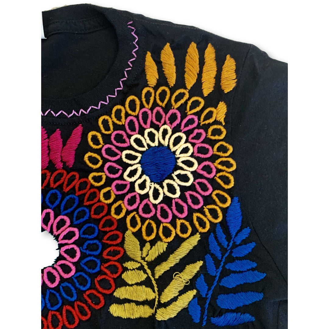 Luzy Hand Embroidered Fitted T-Shirt - Mexico-Apparel-Rebeca y Francisco (Mexico)-Lumily MZ Fair Trade Nena & Co Hiptipico Novica Lucia's World emporium