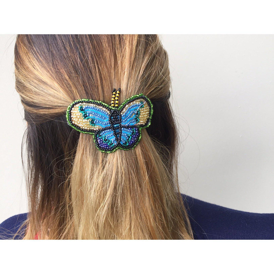 Mariposa | Butterfly Seed Bead Snap Barrette - Guatemala-Accessories-Lumily-Lumily MZ Fair Trade Nena & Co Hiptipico Novica Lucia's World emporium