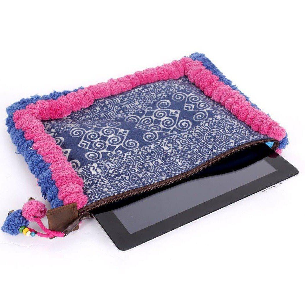Oasis Batik PomPom iPad Clutch - Thailand-Bags-Pranee Shop-Black & Pink-Lumily MZ Fair Trade Nena & Co Hiptipico Novica Lucia's World emporium