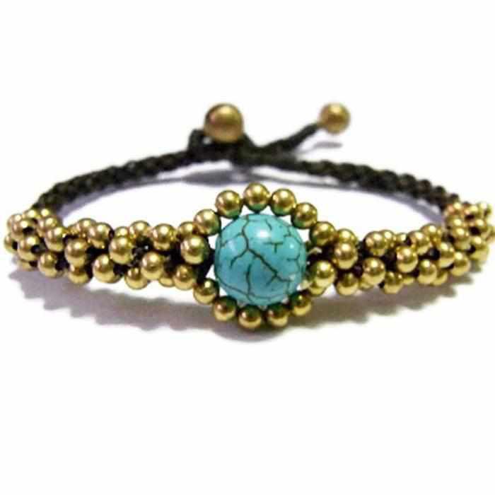 Ojo Brass Adjustable Bracelet - Thailand-Jewelry-Lumily-Turquoise-Lumily MZ Fair Trade Nena & Co Hiptipico Novica Lucia's World emporium