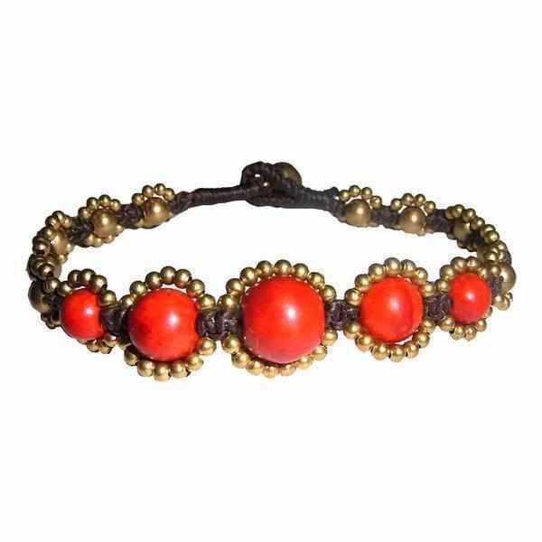 Orbit Stone Brass Adjustable Bead Bracelet - Thailand-Jewelry-Lumily-Red-Lumily MZ Fair Trade Nena & Co Hiptipico Novica Lucia's World emporium