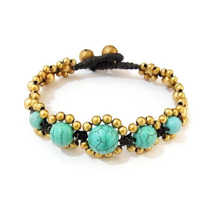 Orbit Stone Brass Adjustable Bead Bracelet - Thailand-Jewelry-Lumily-Turquoise-Lumily MZ Fair Trade Nena & Co Hiptipico Novica Lucia's World emporium