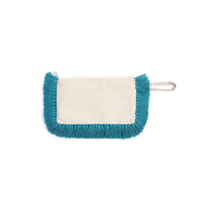 Organic Cotton Fringe Tassel Wristlet - Thailand-Bags-A Wel-Turquoise-Large-White Zipper-Lumily MZ Fair Trade Nena & Co Hiptipico Novica Lucia's World emporium