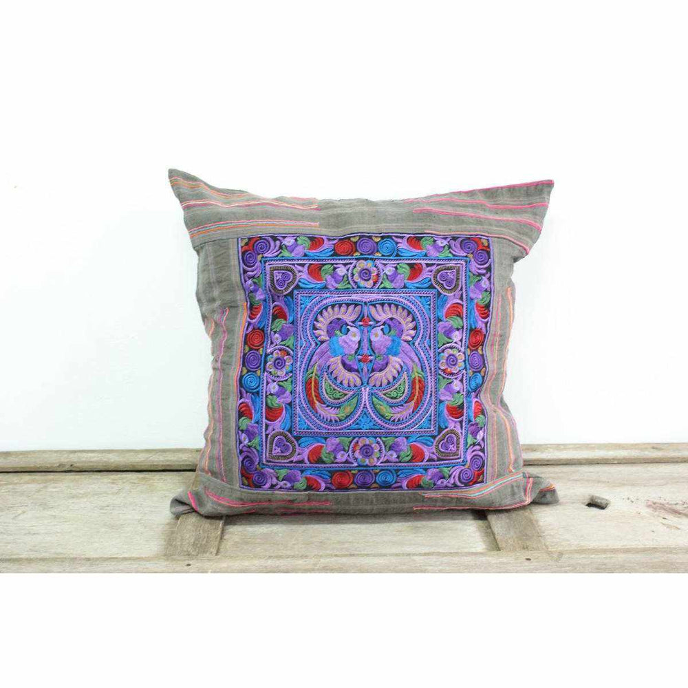 Oversized Sunan Embroidered Pillow Cover - Thailand-Decor-Lumily-Green Purple-Lumily MZ Fair Trade Nena & Co Hiptipico Novica Lucia's World emporium
